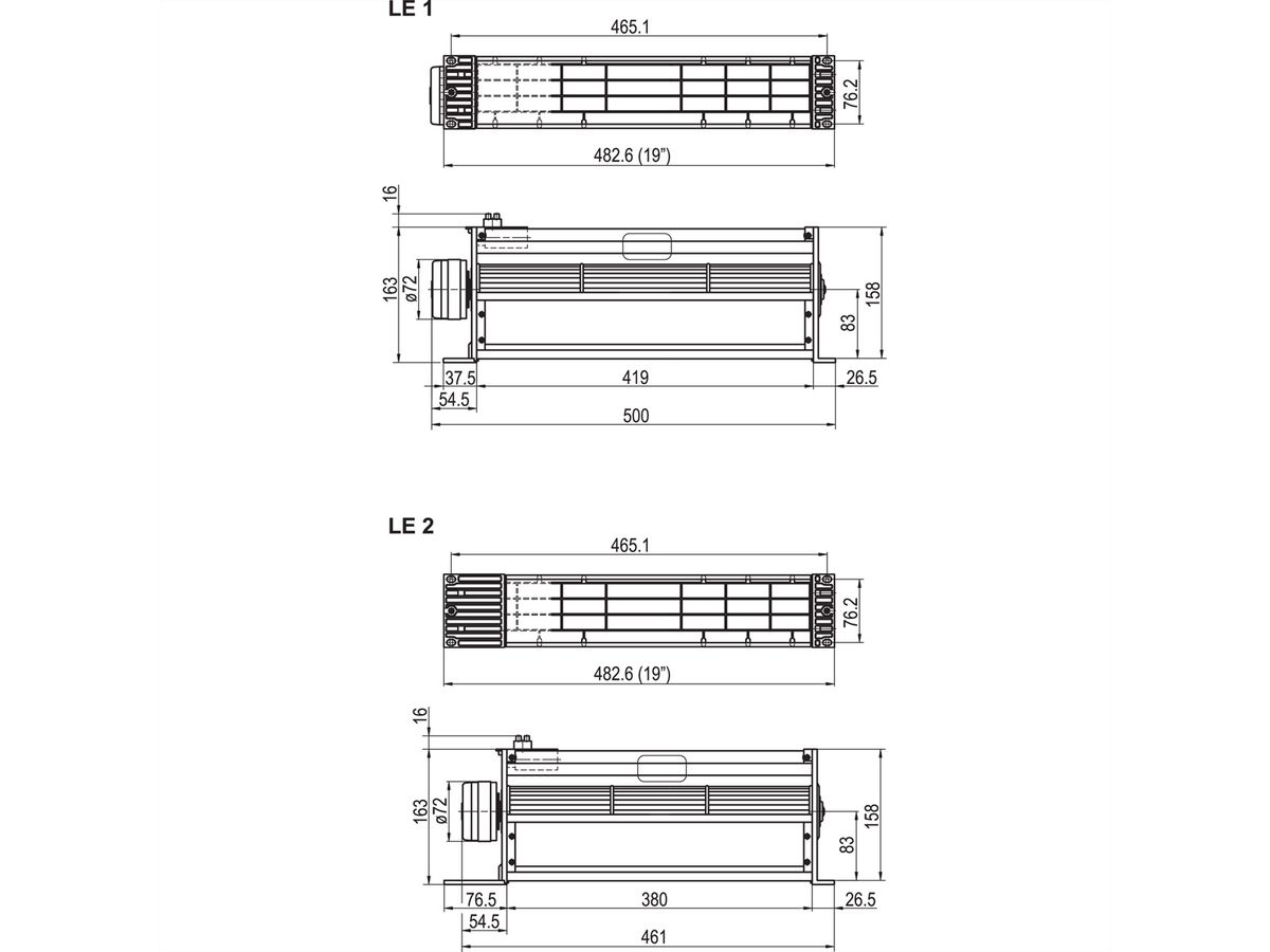 SCHROFF Drucklüfter 2 HE mitTangentialgebläse - 19"DRUCKLUEFTER LE1 115V