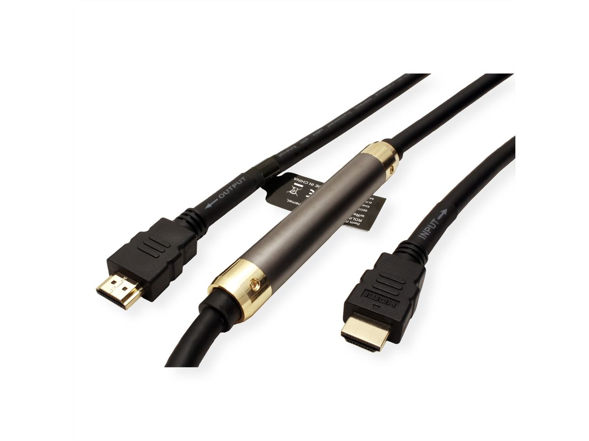 ROLINE Câble HDMI High Speed + Ethernet, avec Repeater, 25 m