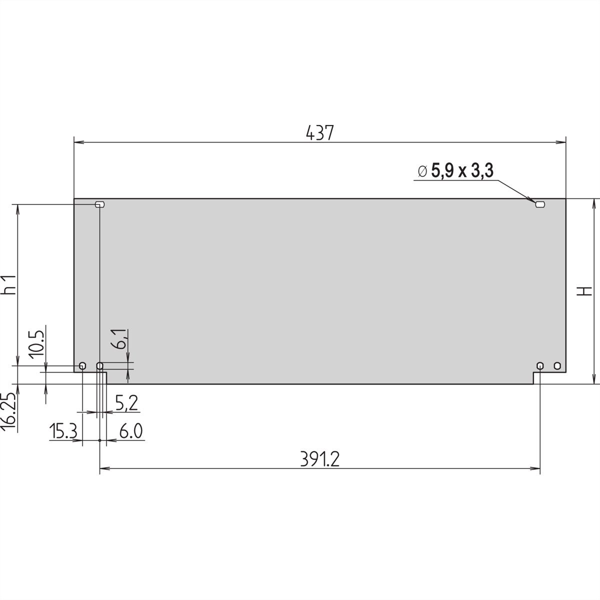 SCHROFF Face avant Inpac, basculante, 3 U, 2,5 mm, Al, anodisé, bords non traités