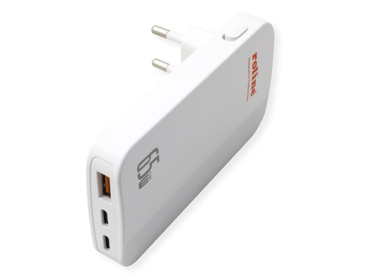 ROLINE USB Charger, schlank, mit klappbarem Euro-Stecker, 65W