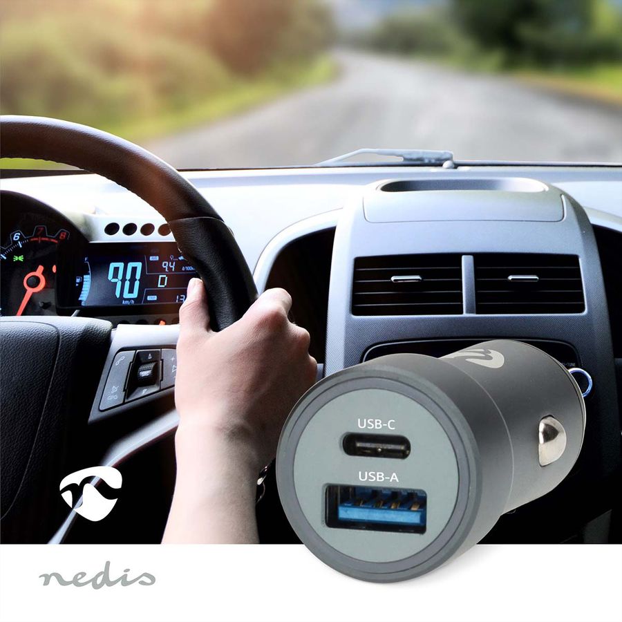 Nedis Auto-Ladegerät 48W, USB-C/USB-A, PD3.0, dunkelgrau