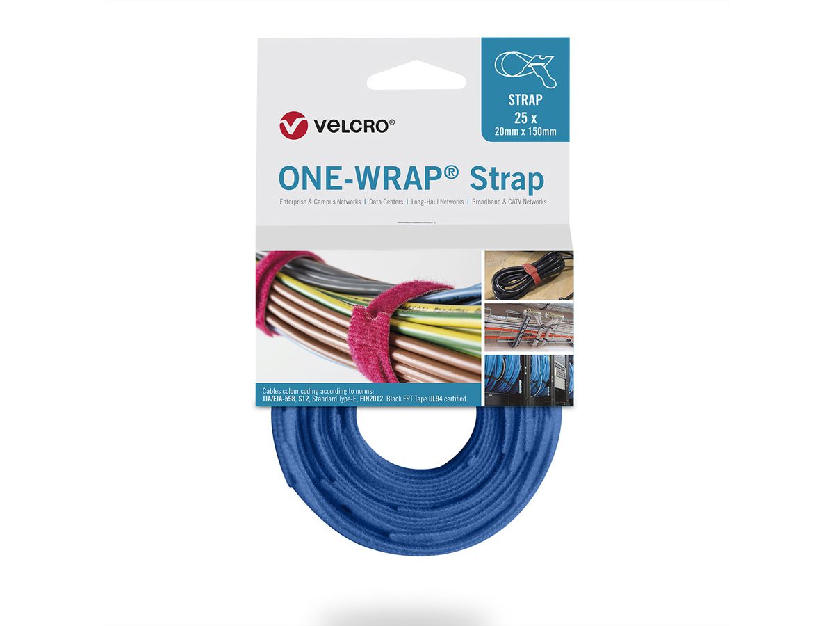 VELCRO® One Wrap® Strap 20mm x 230mm, 25 pièces, bleu