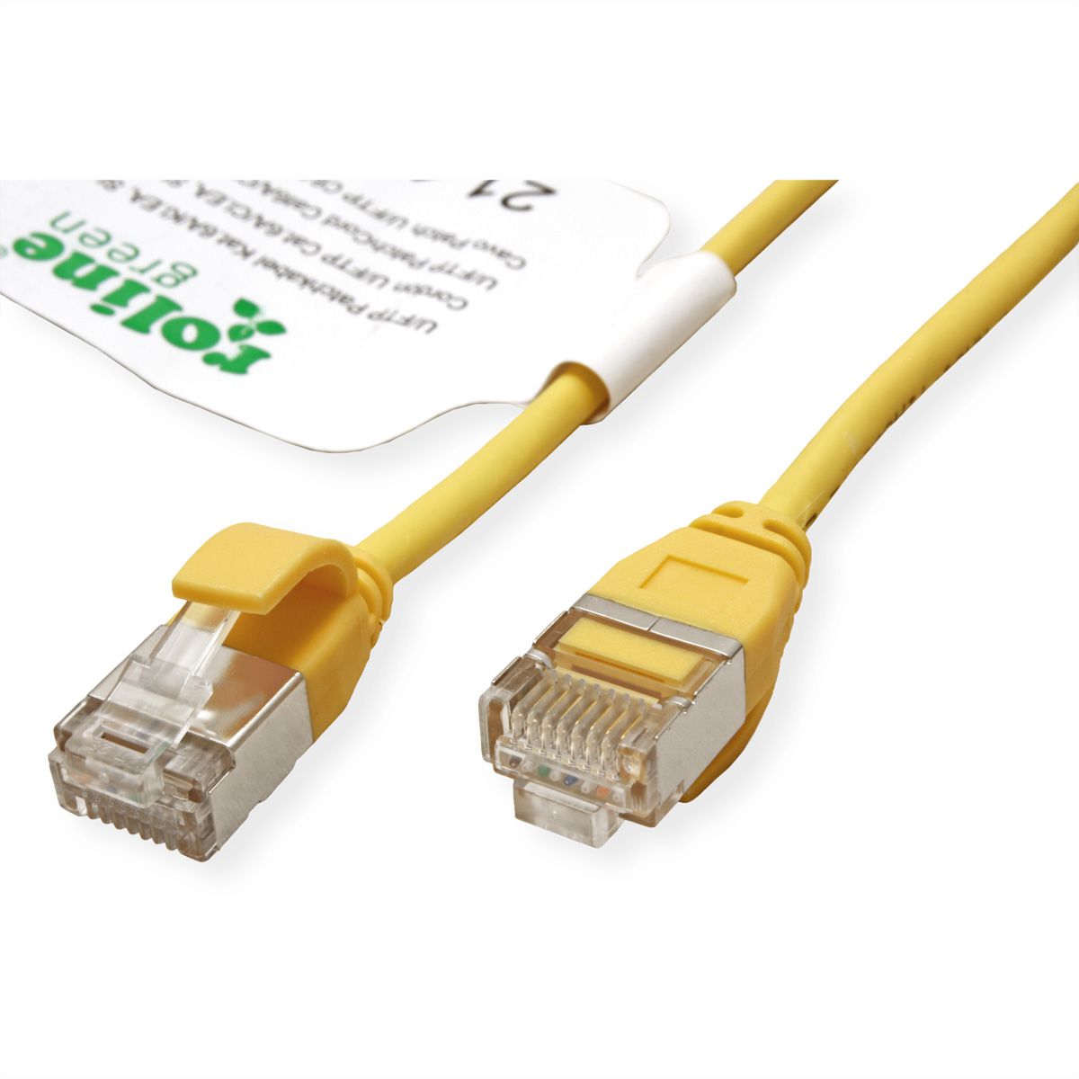 ROLINE GREEN U/FTP Patchkabel Cat.6A (Class EA), LSOH, slim, gelb, 0,15 m