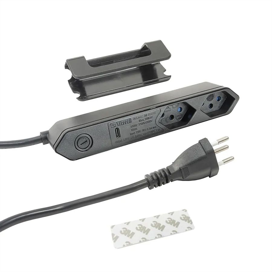 Steffen Bloc multiprises de bureau Alu Desk, 2x T13 + 1xUSB-C PD 18W, noir, 1.5m