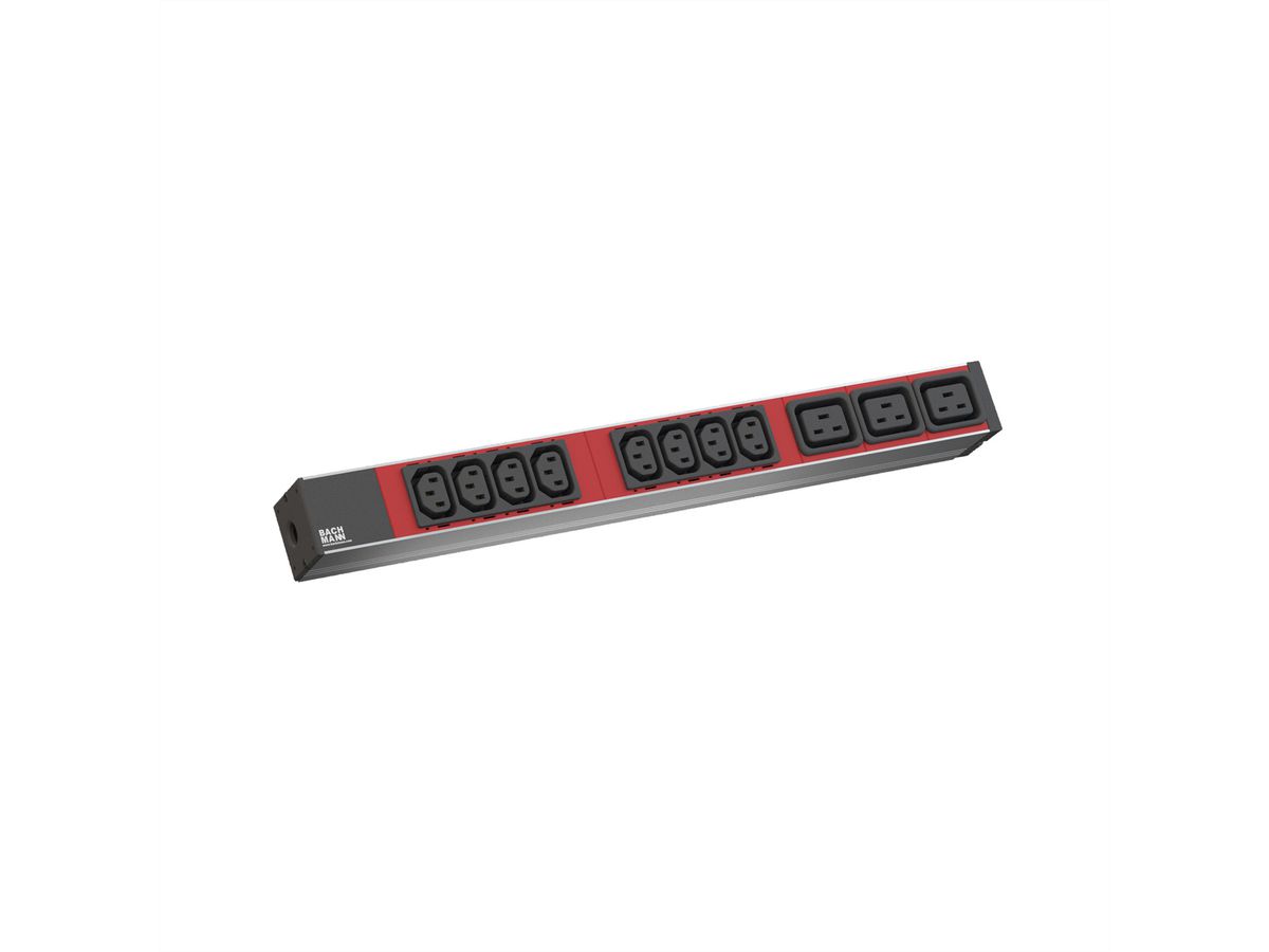 BACHMANN IT PDU ALU 1U 8x C13 3x C19, câble d'alimentation avec fiche C20