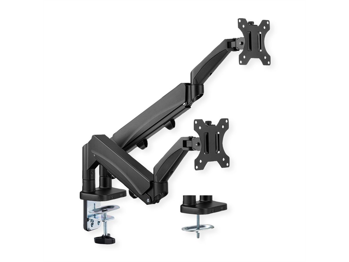 VALUE LCD-Doppelarm, Tischmontage, Platzsparend, Springfeder, 6 Gelenke, 17-32 Zoll, bis 2x 9 kg