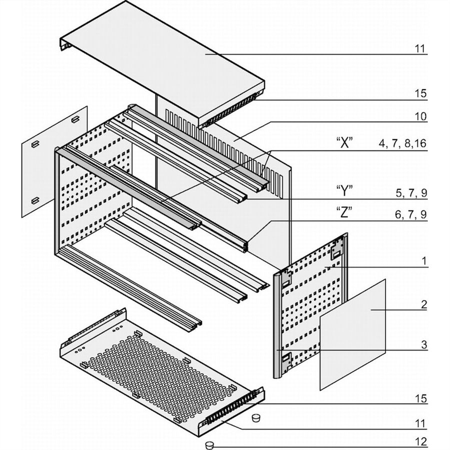 SCHROFF RatiopacPRO, mallette complète, ordinateur de bureau, écran rétrofitable, garniture frontale, 3 U, 42 HP, 255 mm