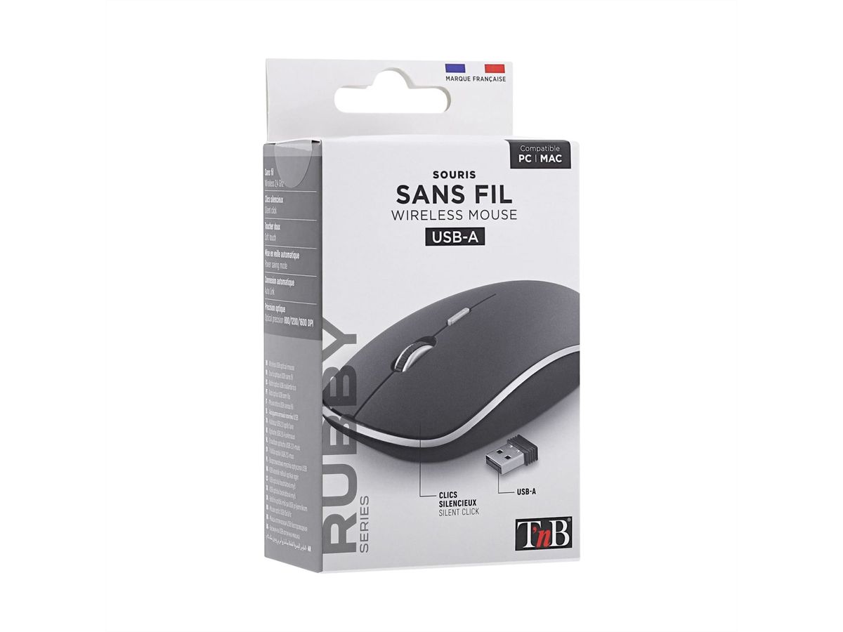 Souris sans fil RUBBY avec clic silencieux, Noir