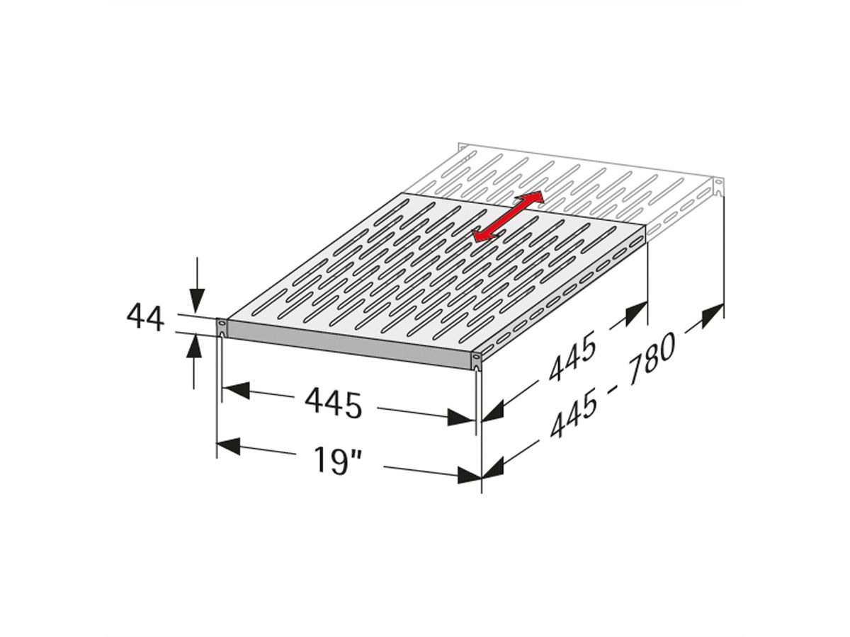 VARIPlain Etagère 19" profondeur variable 1UH, grise