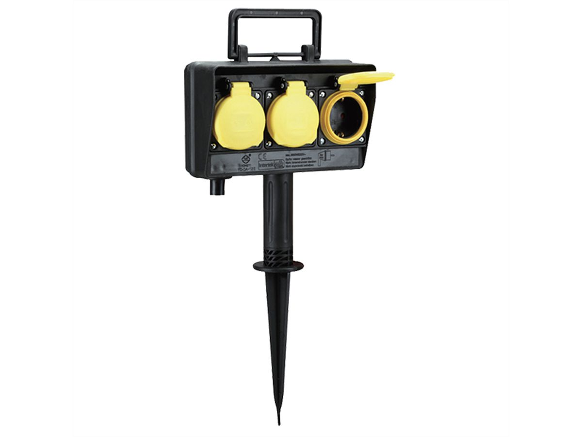 BACHMANN Gartensteckdose mit Erdspieß, 3x CEE 7/3, IP44, Outdoor