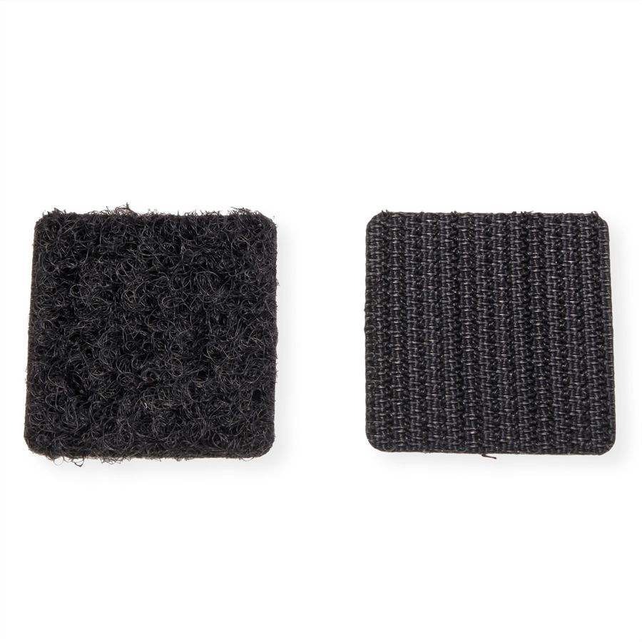 VELCRO® Boutons carrés 25x25mm x 24 noirs, crochets & velours autocollants