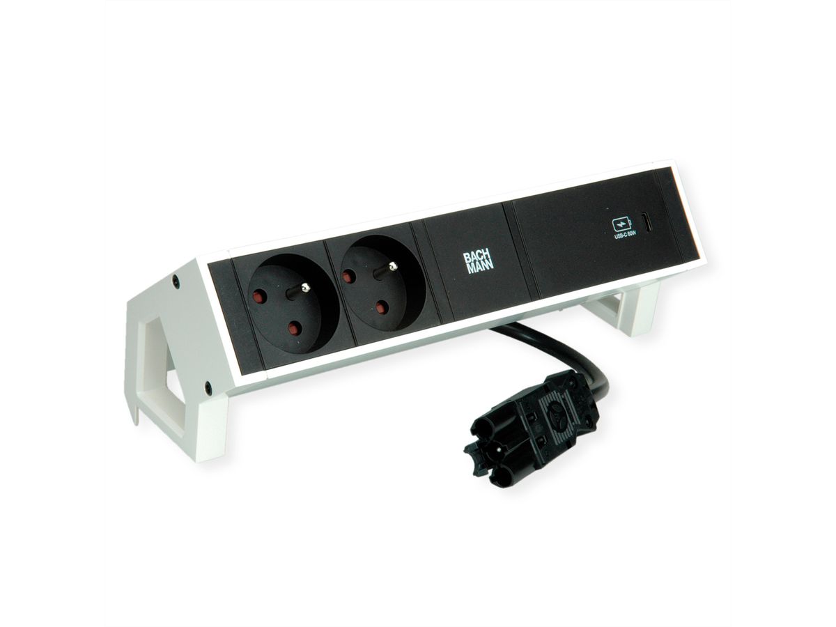 BACHMANN DESK2 2xUTE 1xUSB C 60W 0,2m GST18 RAL9010