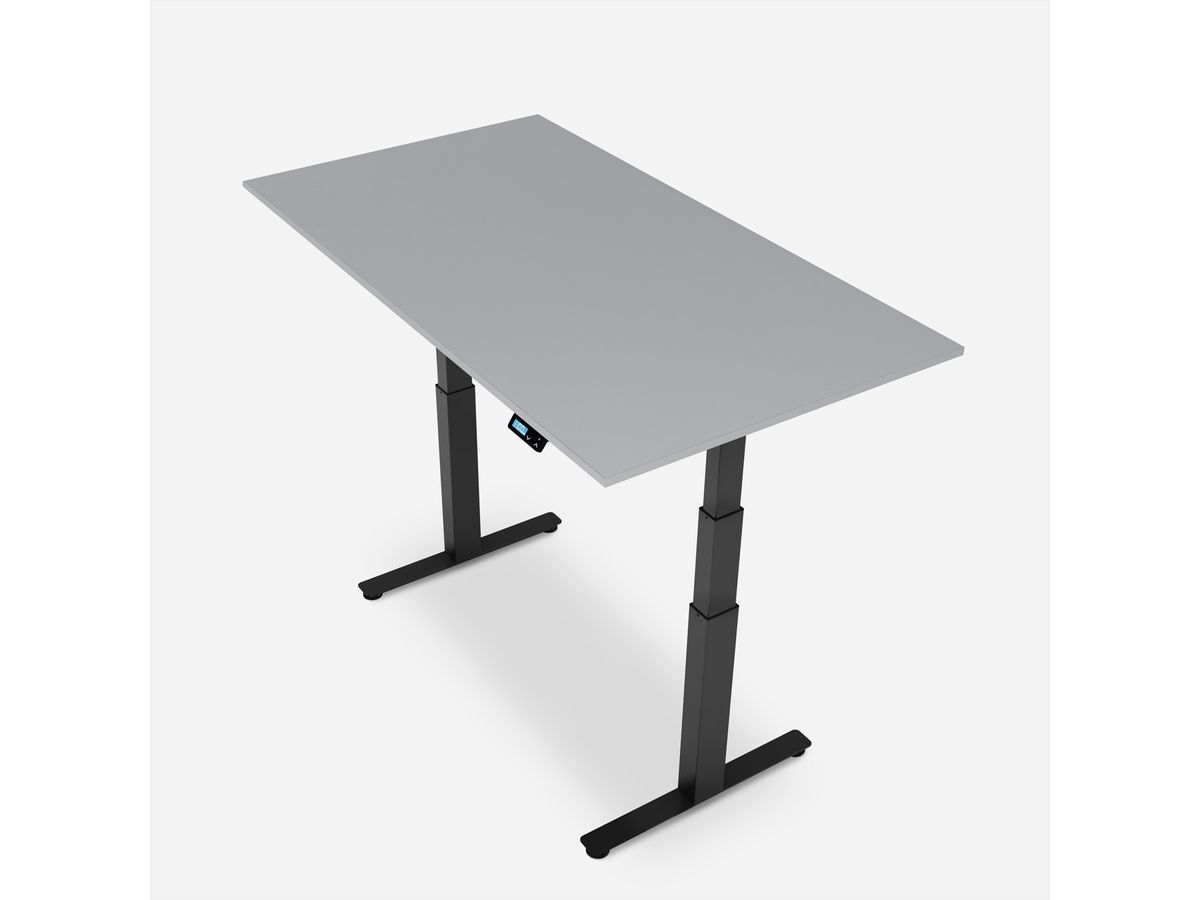 WRK21 Schreibtisch Work 140 x 80 cm, Höhenverstellbar, Grau Uni / Schwarz