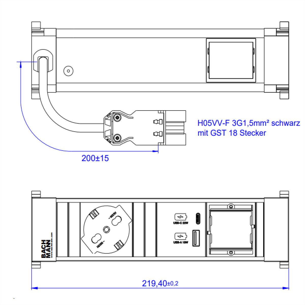 BACHMANN POWER FRAME S 1xP40 USB A&C 22W, ITALIE
