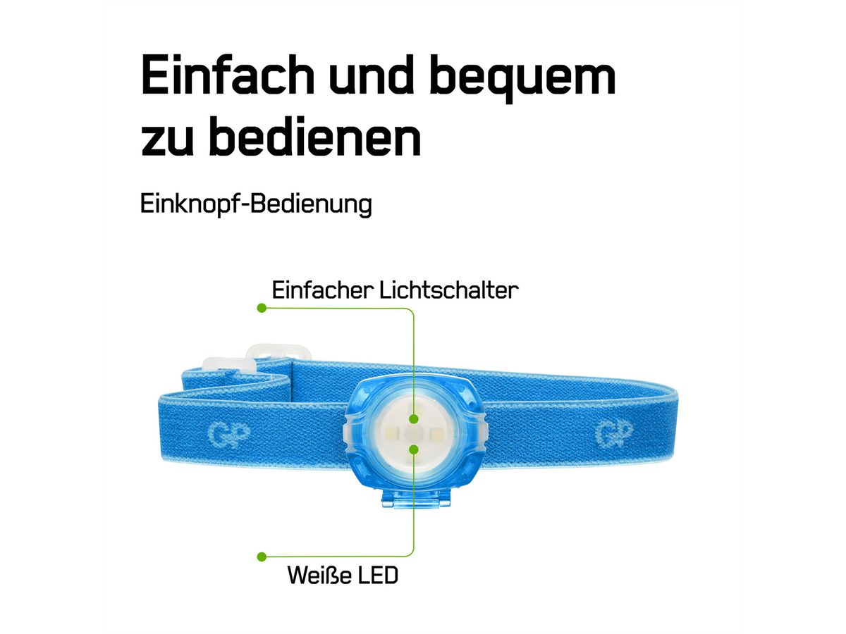 GP Discovery lampe frontale Kids bleu, 40lm