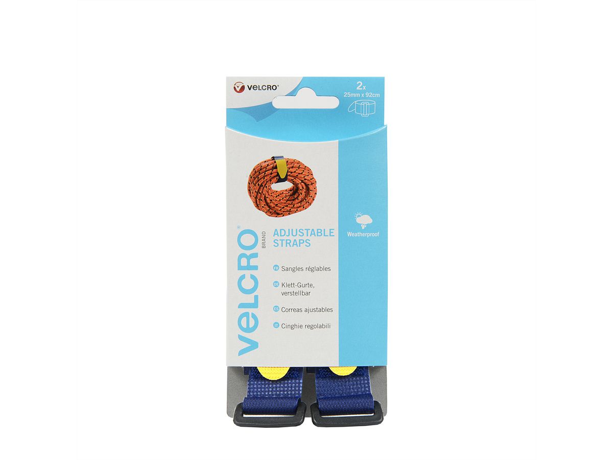 VELCRO® Sangle Everyd.25mmx92cm x 2 bleue, sangle crochets & velours ajustable