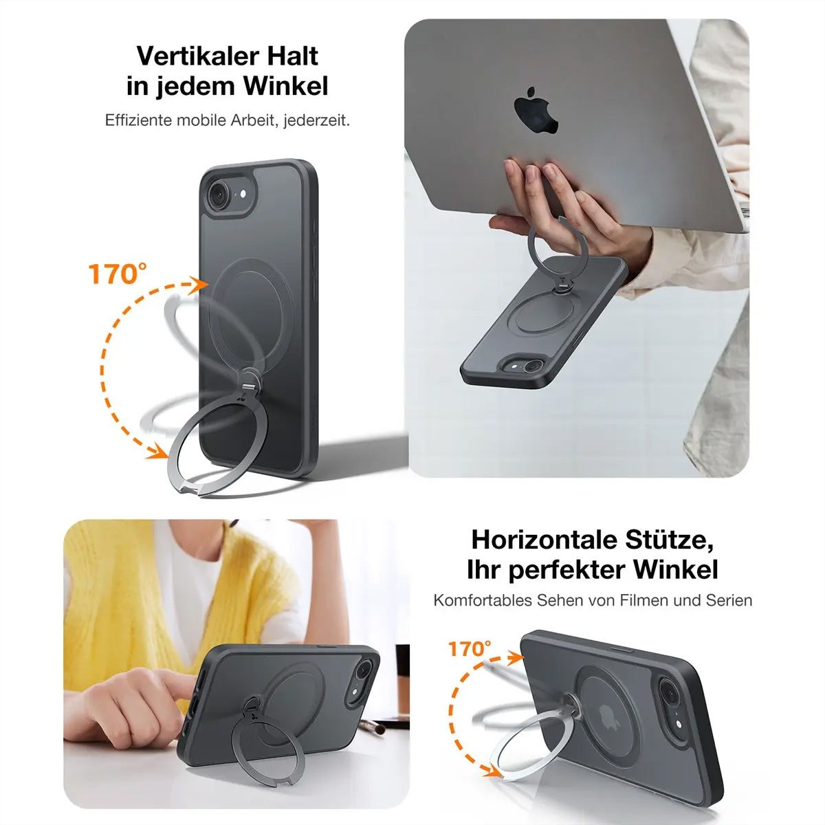 Torras Ostand 360° Spin Schutzhülle, iPhone 16e, MagSafe, noir