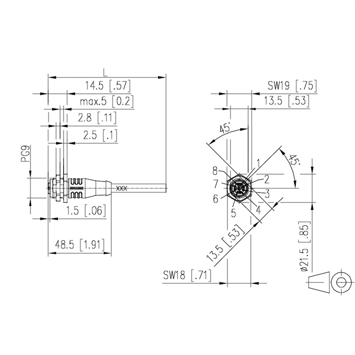 METZ CONNECT Anschlussleitung M12-Stecker ger./offen, 8polig, X-kodiert, PUR, 0,5 m