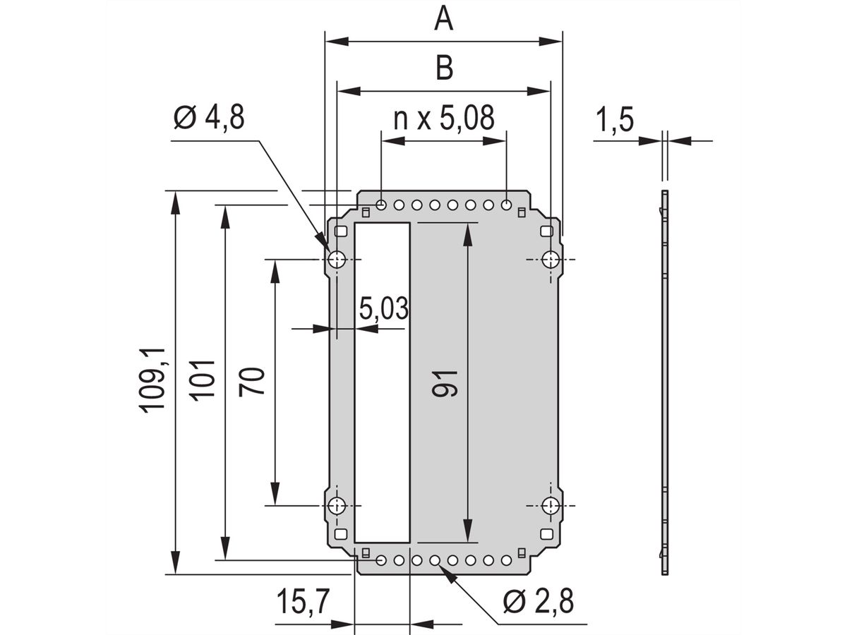 Unité enfichable de type cadre SCHROFF, panneau arrière, découpe pour un connecteur, 3 U, 21 HP