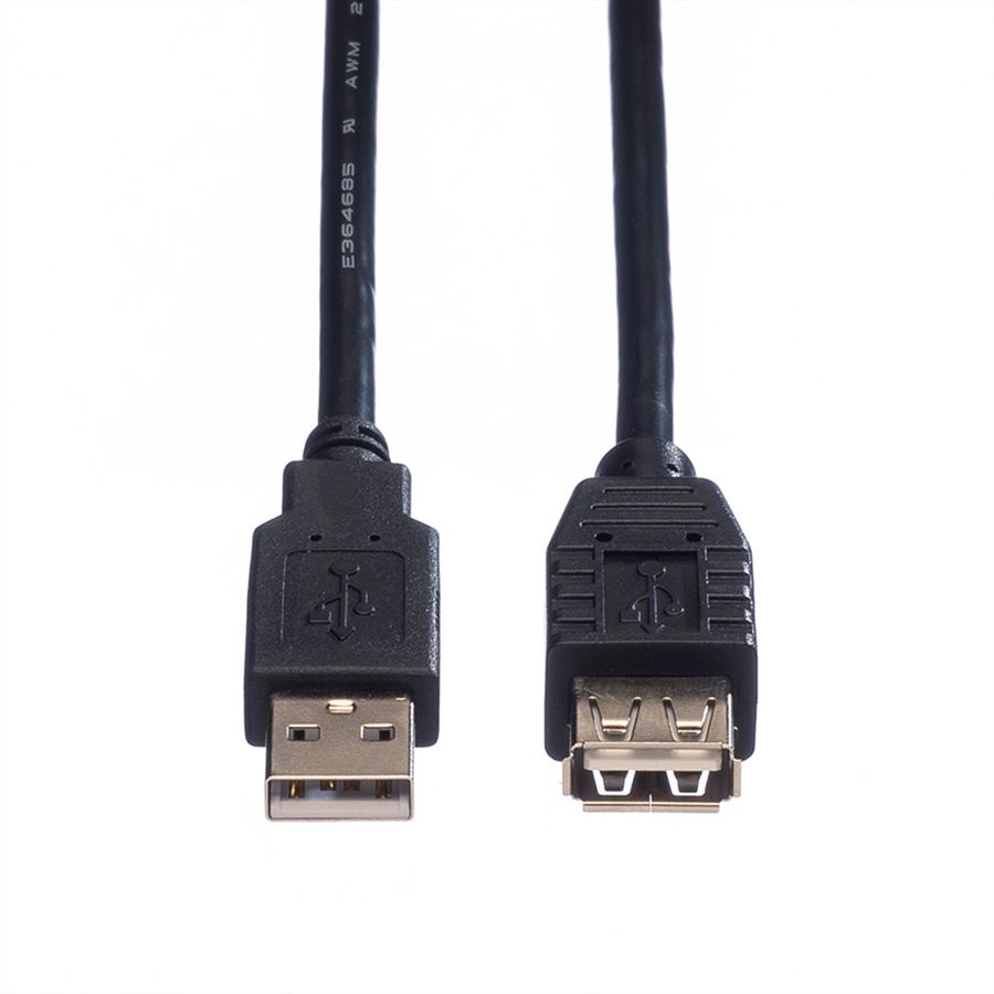 ROLINE USB 2.0 Verlängerungskabel, Typ A-A, ST/BU, schwarz, 0,8 m