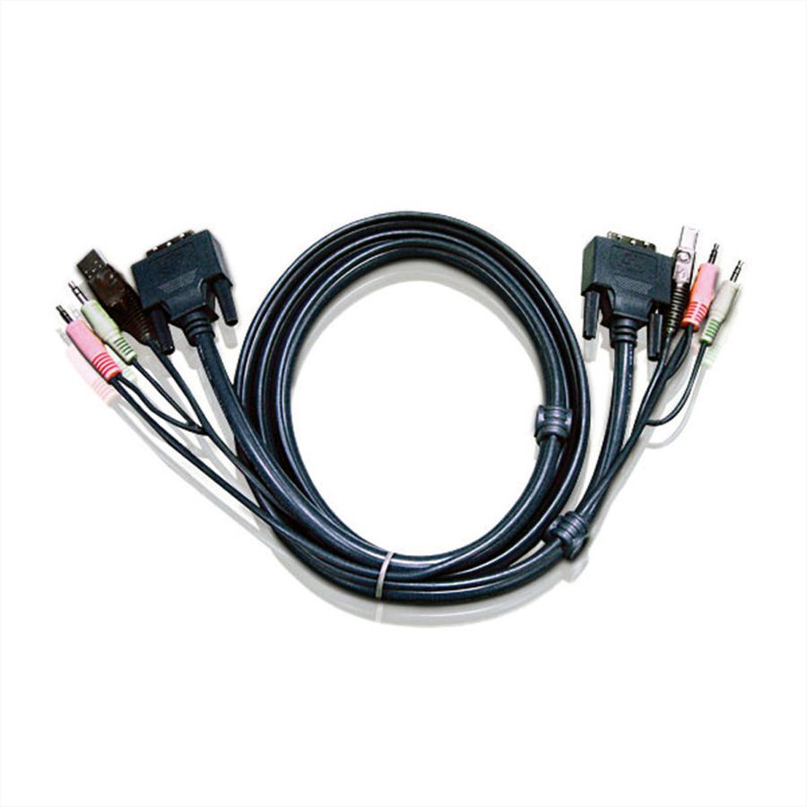 ATEN 2L-7D03UI Câble KVM DVI-I (Single Link), USB, Audio, noir, 3 m