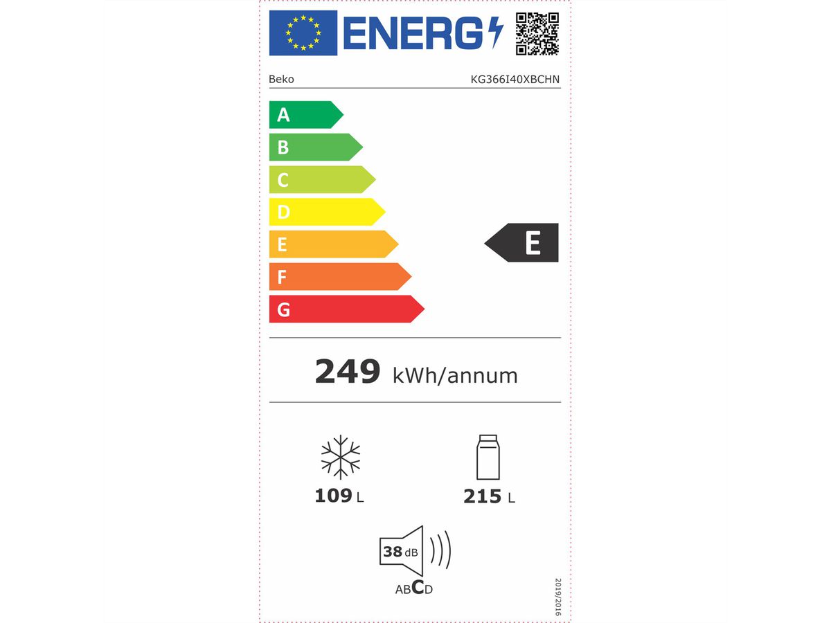 Beko Combinaison réfrigérateur-congé-, lateur, NoFrost, argent, KG366I40XB