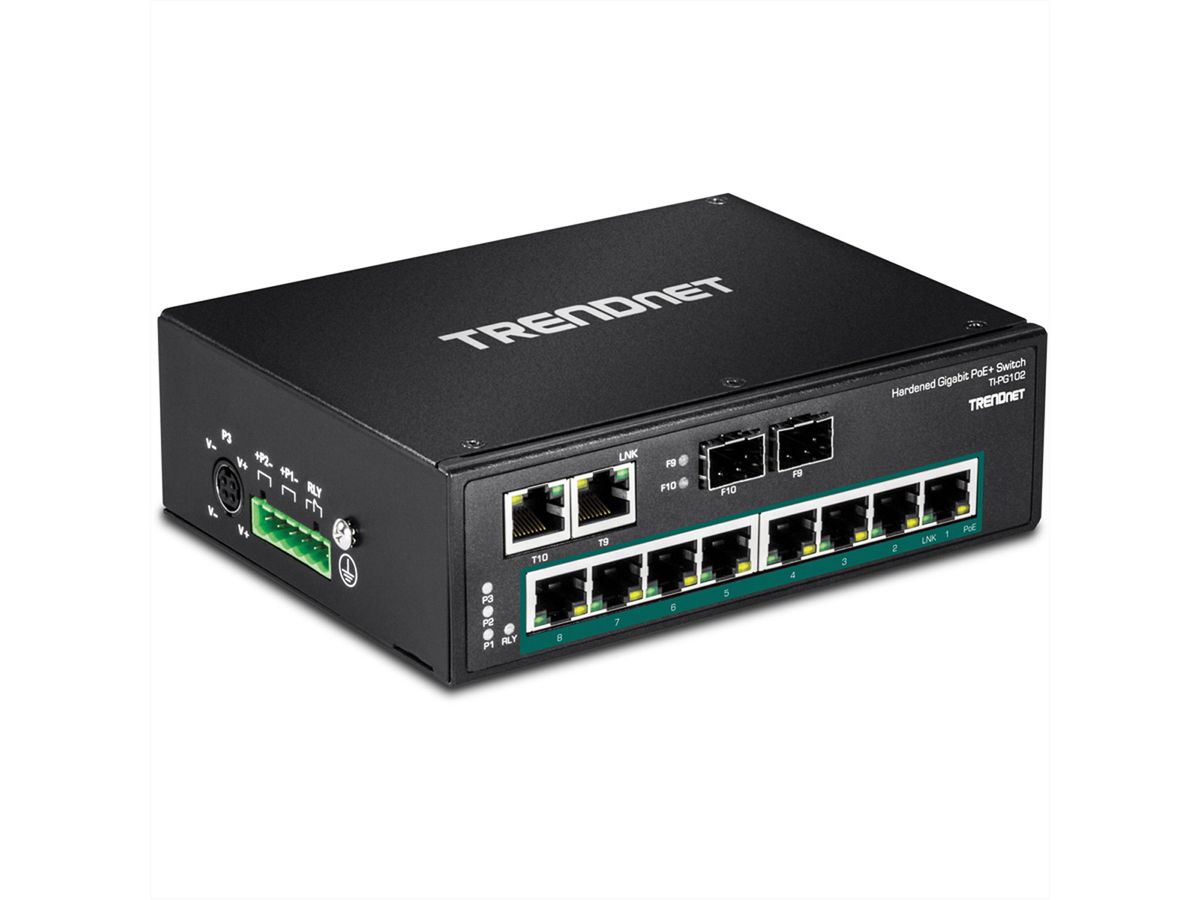 TRENDnet TI-PG102 10Port DIN-Rail Switch Industrial Gigabit PoE+