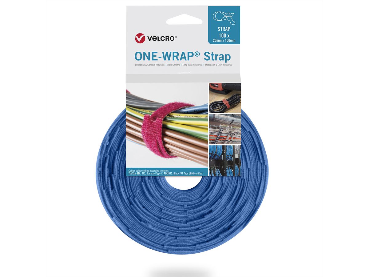 VELCRO® One Wrap® Strap 13mm x 200mm, 100 pièces, bleu