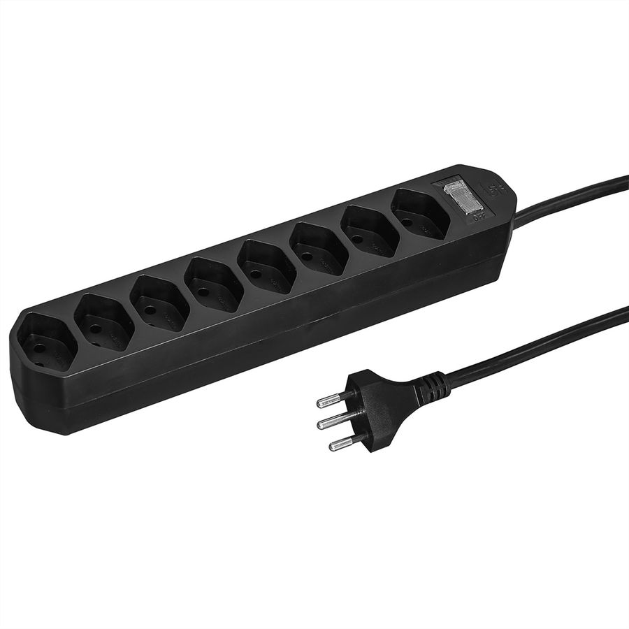 Steffen Bâti de prises Compact 8x, avec interrupteur, noir, 1.5m
