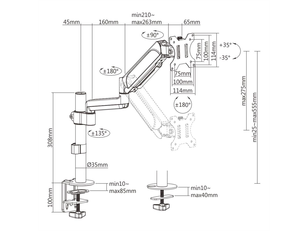 VALUE LCD-Arm Trägerstange, 4 Gelenke, Tischmontage, 17-32 Zoll, bis 9 kg