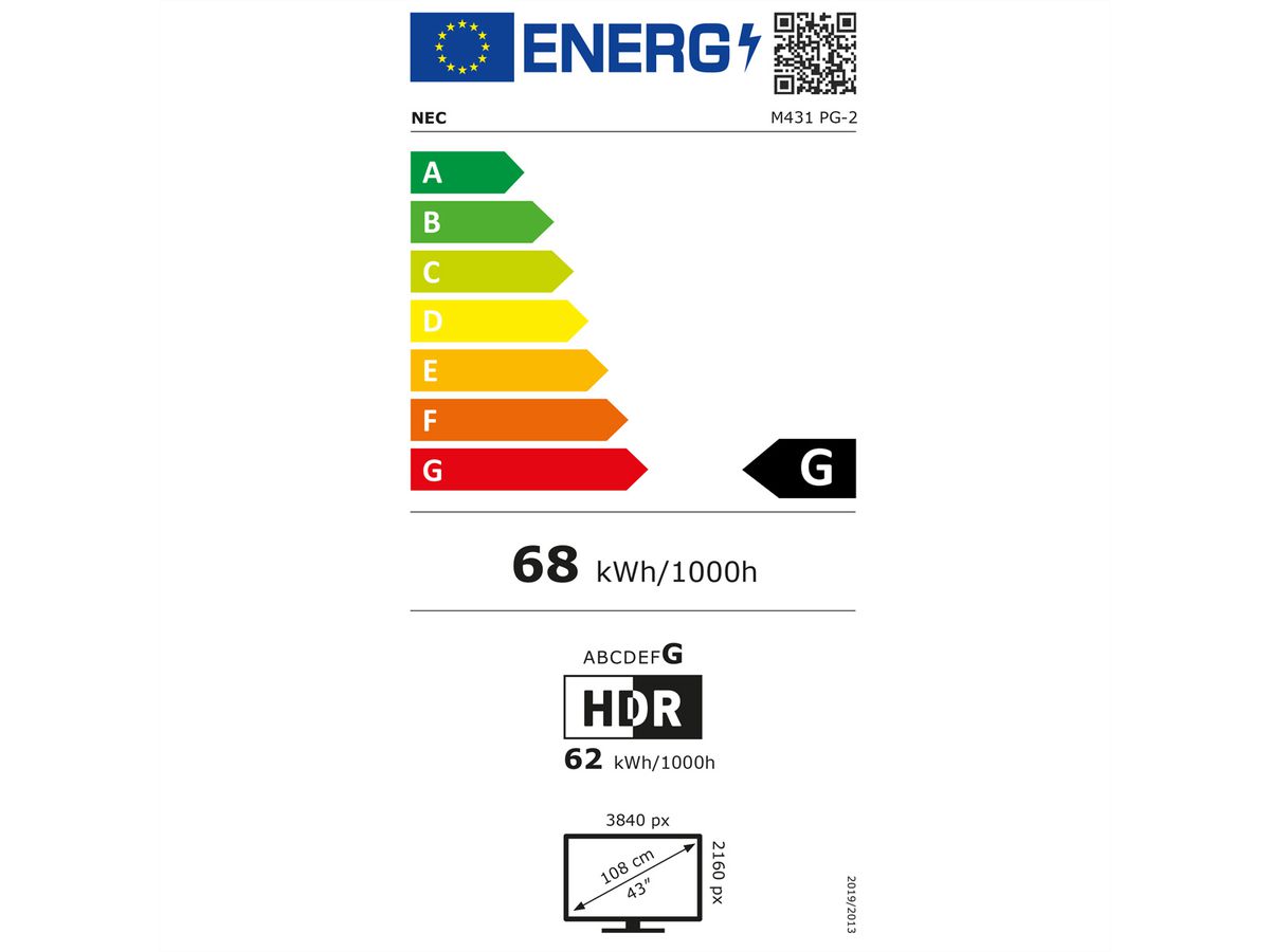 NEC Signage Display MultiSync M431 PG-2, 43", UHD, 24/7, 500cd/m², verre protecteur