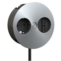 BACHMANN TWIST 1x Schutzkontakt, Aderendhülsen, USB-Charger, Schutzkontaktmontagestecker, silberfarben, 2 m