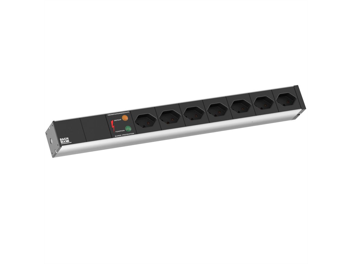 BACHMANN BASIC 19 Zoll 1HE 7xT13 90° SPD, Strom 2,0m CH T12 Schweiz