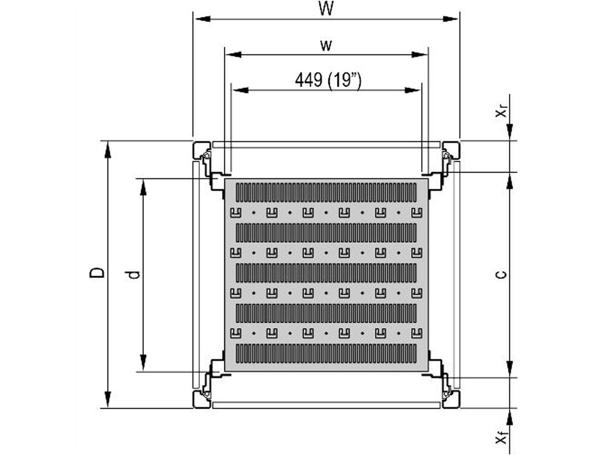 SCHROFF 19"-Fachboden, stationär, 75 kg - FACHB.STAT.19"600B 700T 7021