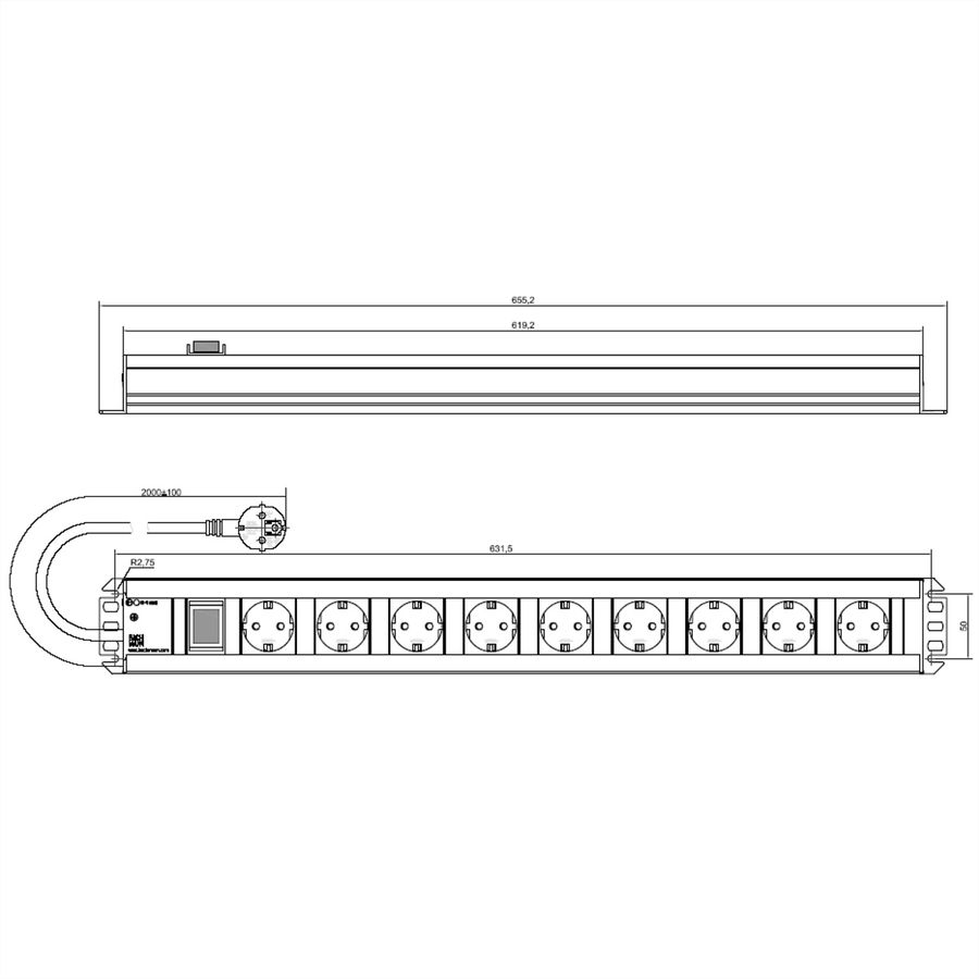 BACHMANN Multiprise 9x contact de protection, interrupteur, 2 m