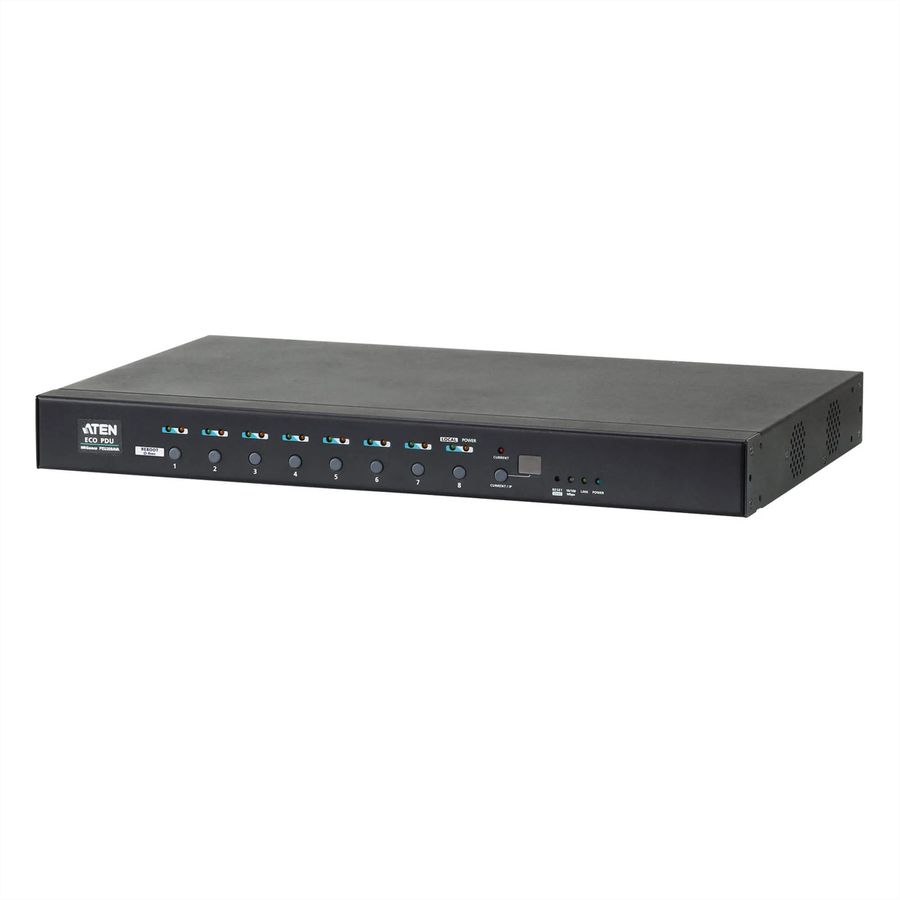 ATEN PE6208AV IP-Fernschaltsteckdose, 8 Port, 1HE für A/V Anwendungen, 8 x  IEC320 C1316A, Energiemessung