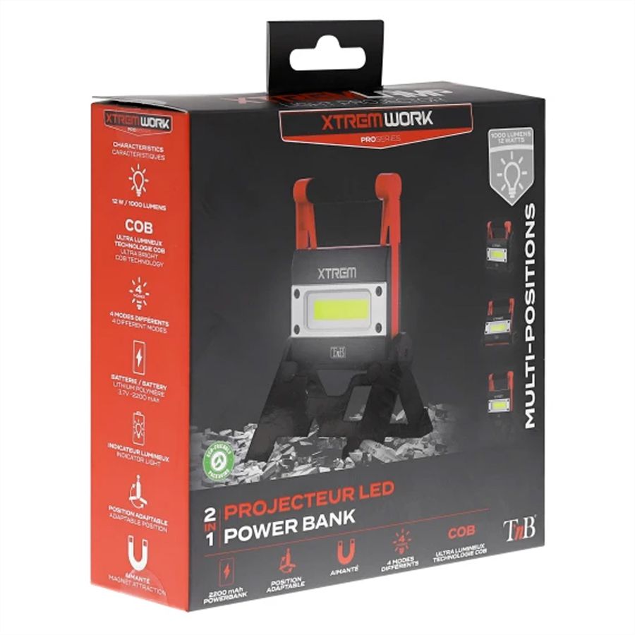 T'nB Xtremework Scheinwerfer 1000 Lumen 4 Modis, 12W, eingebaute Powerbank