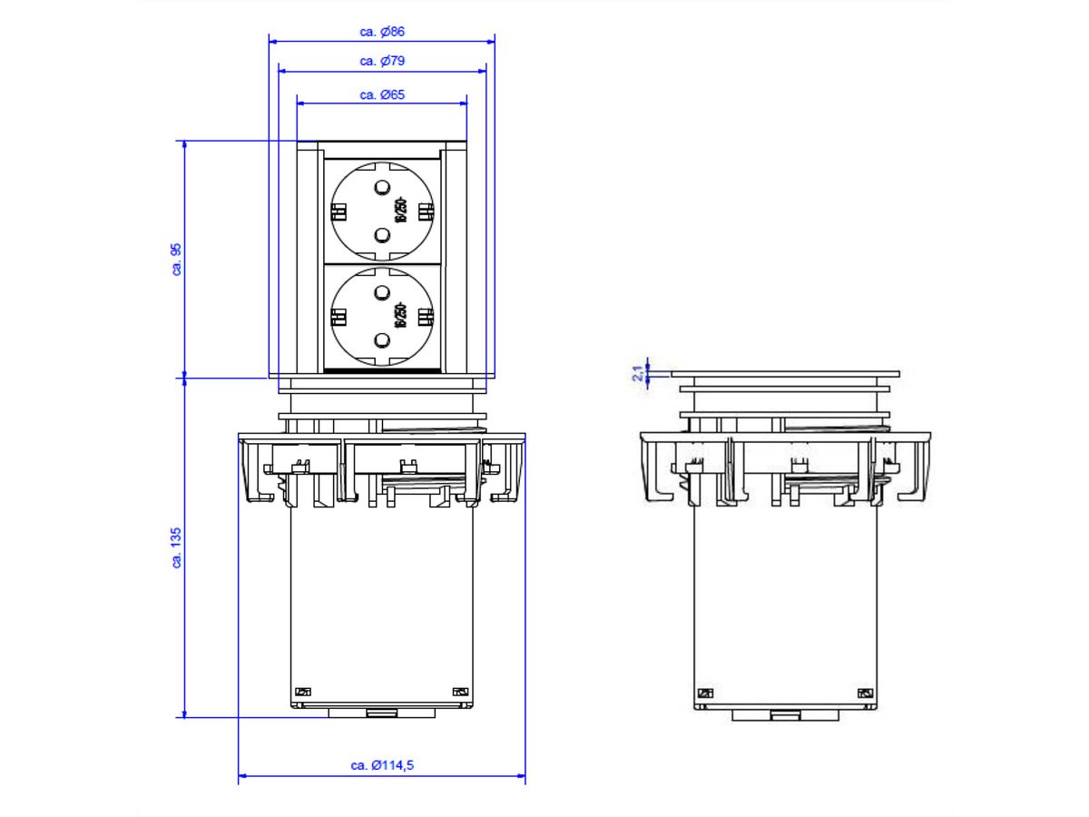 BACHMANN ELEVATOR 2x Schutzkontakt, silberfarben