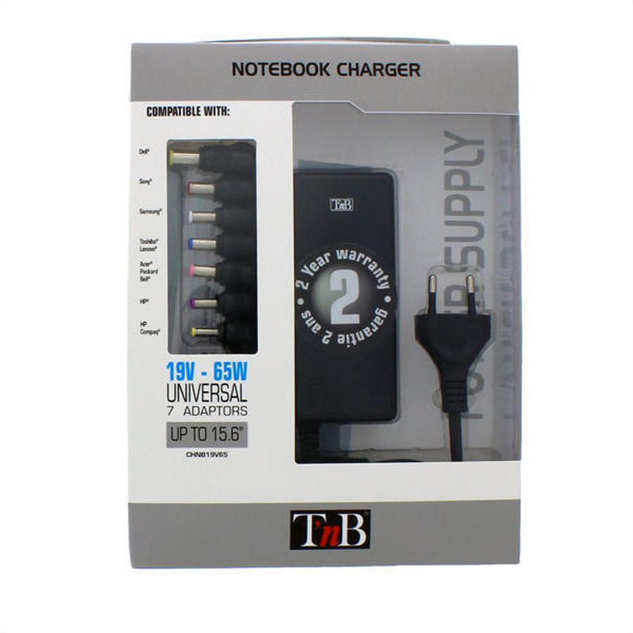 T'nB EASYLINE Universal Notebook Netzte. 65W / 19V, mit 9 Aufsätzen bis 15,6"/USB