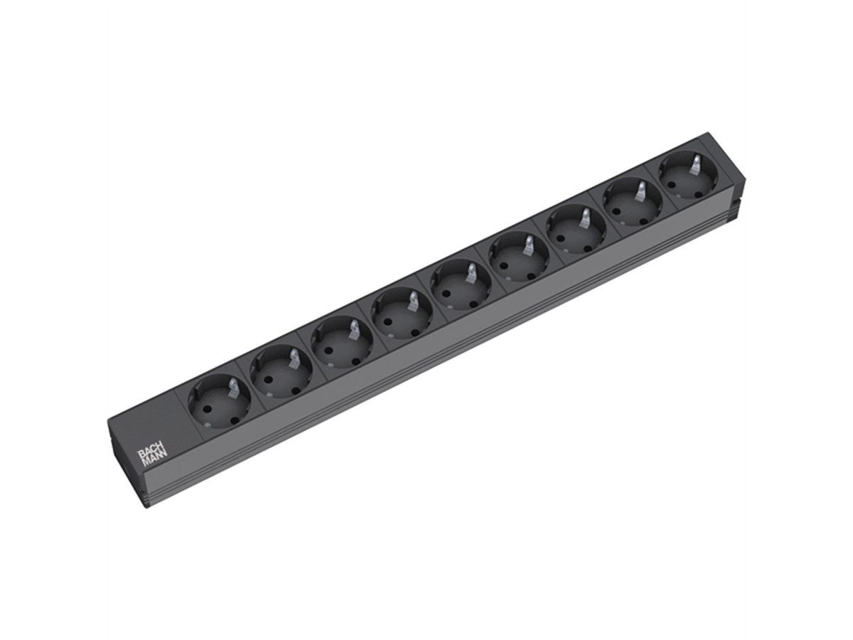 BACHMANN Bâti de prises 19" 9x, sans interrupteur, noir