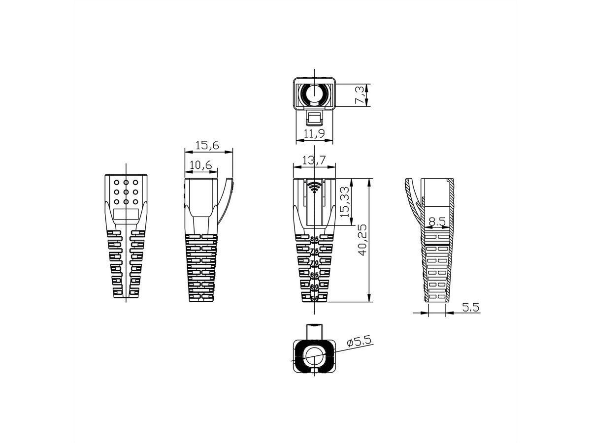 ROLINE Knickschutztülle für RJ-45, 10 Stck, grau