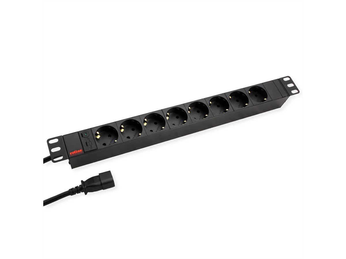 ROLINE 19-Zoll Steckdosenleiste 8fach, C14-Stecker, schwarz, 2 m