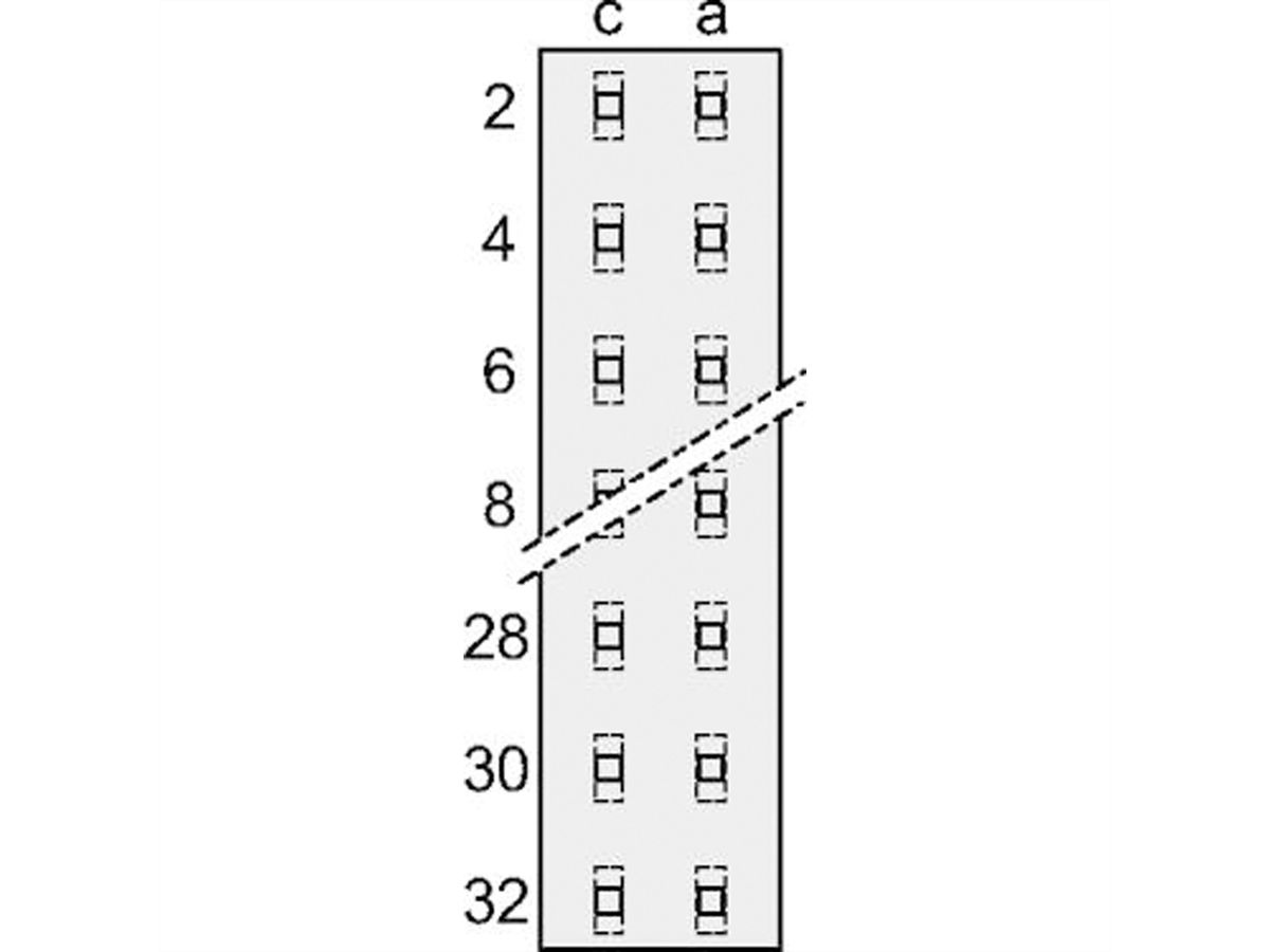 Connecteur SCHROFF de type D, EN 60603, DIN 41612, mâle, 32 contacts, broches à souder, 3 mm