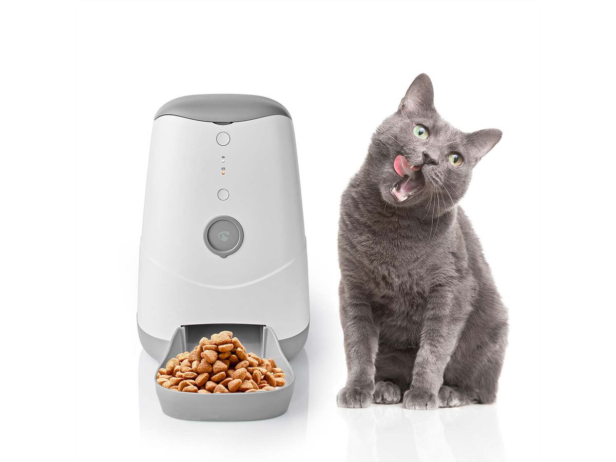Distributeur de nourriture Nedis SmartLife Wi-Fi 3,7 l pour chiens et chats, Android™ / IOS, Blanc, Gris