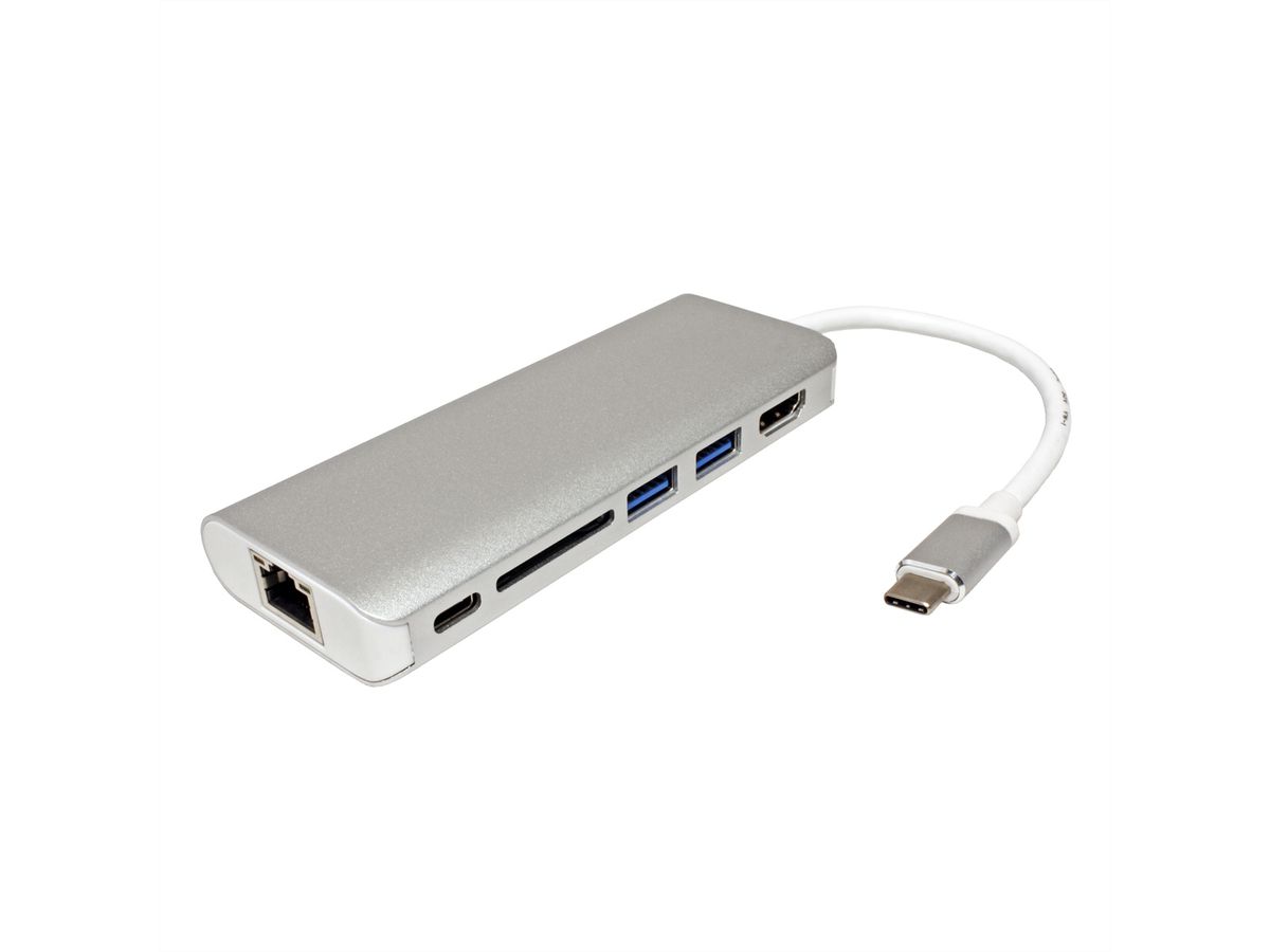 ROLINE Dockingstation USB Typ C, HDMI 4K, USB, SD/MicroSD, Gigabit Ethernet