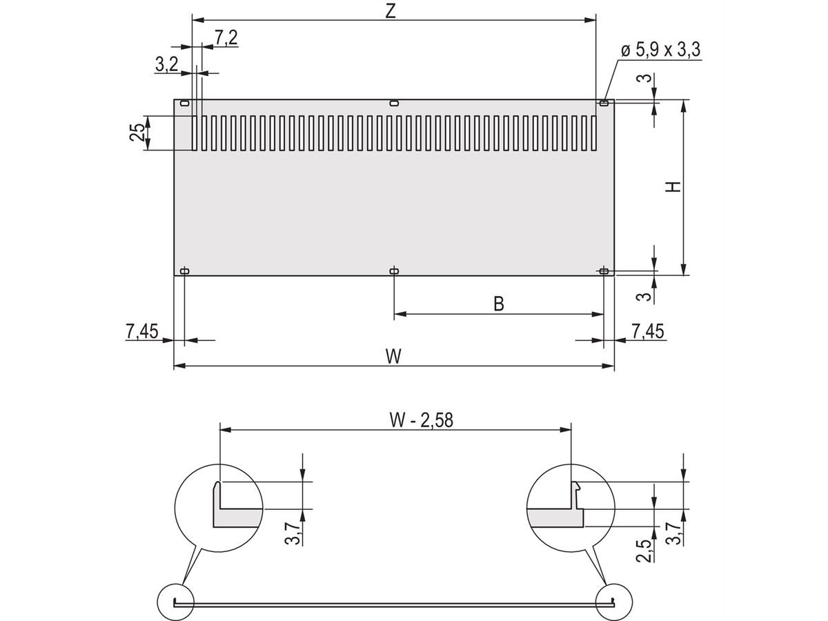 Panneau arrière SCHROFF pour RatiopacPRO/PropacPRO, perforé, blindage rétrofit, textile, 5 U, 63 CV