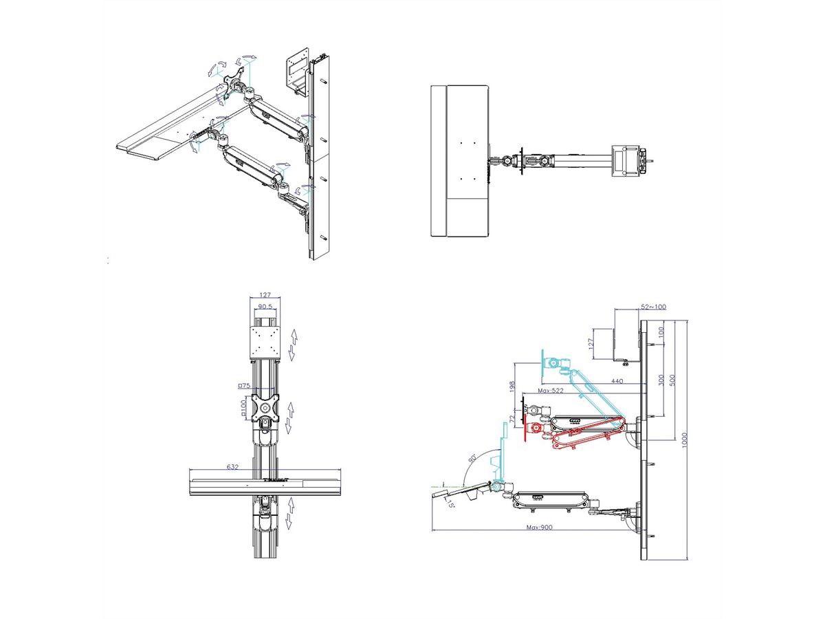 VALUE Station de travail, montage mural, pneumatique