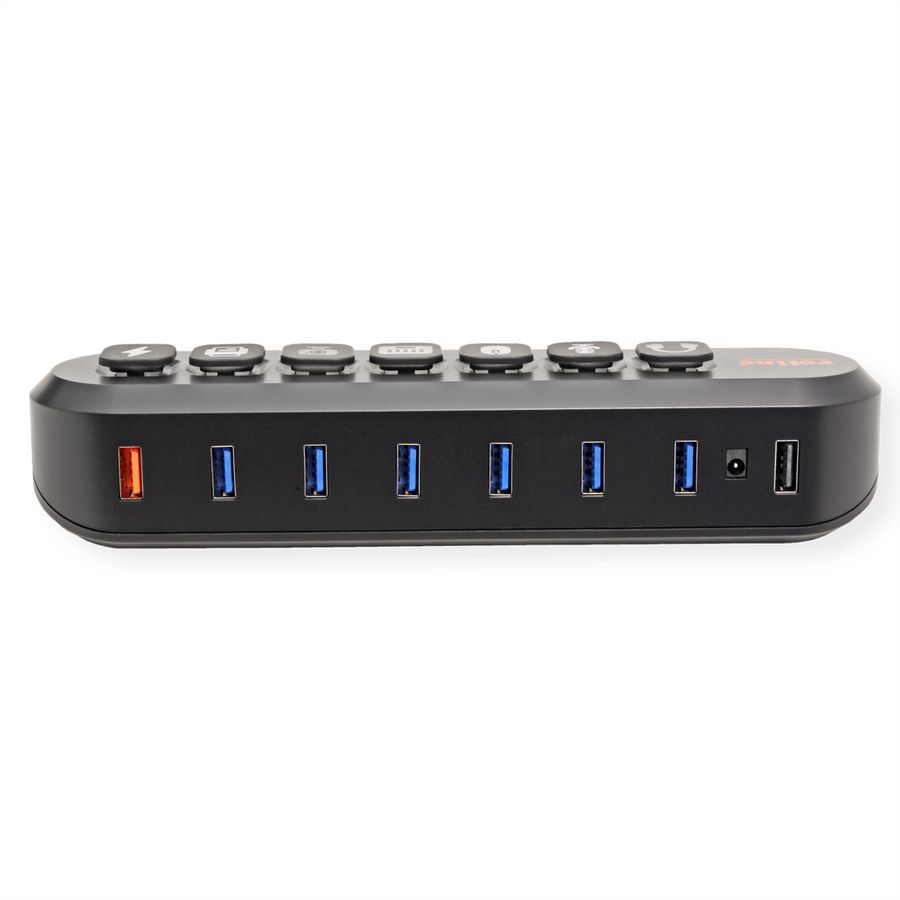ROLINE Hub USB 3.2 Gen 1, 7 ports, prise type A, boutons interchangeables