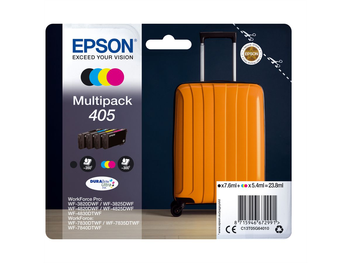 EPSON C13T05G64010, Multipack, 405, Tinte schwarz, cyan, magenta, yellow, für EPSON WorkForce WF-3820, WF-4820, WF-7830