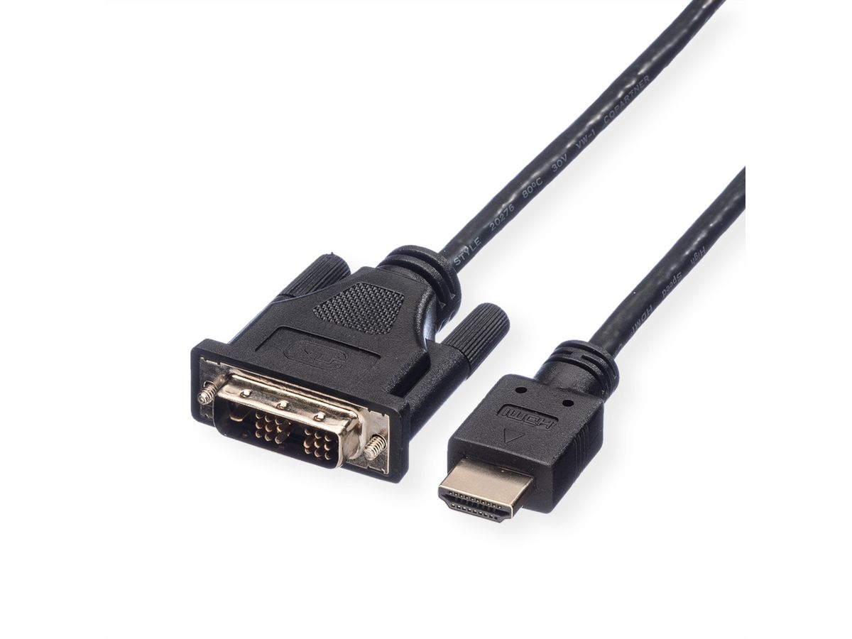 ROLINE Câble de raccordement pour écran DVI (18+1) M /HDMI M, noir, 5 m